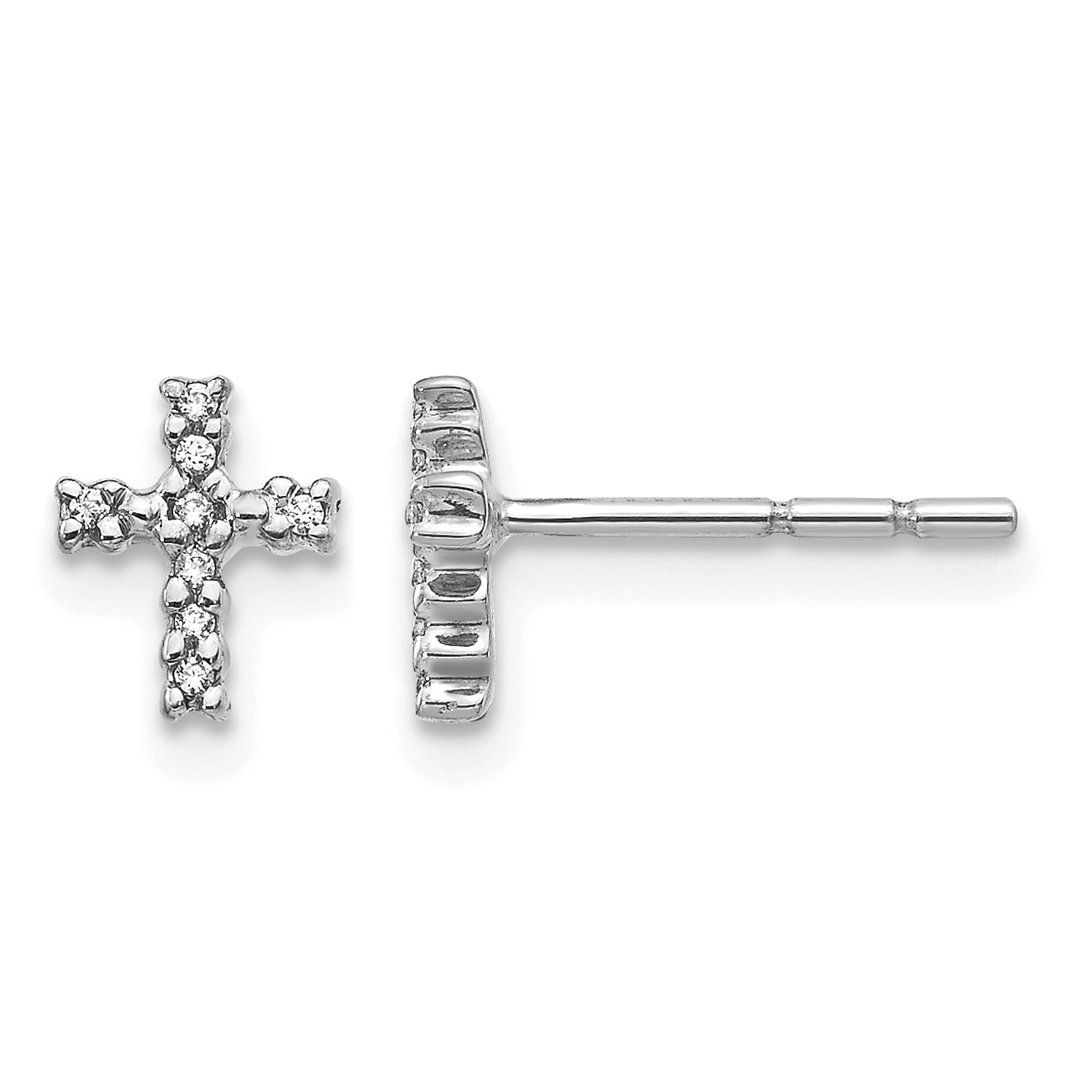 10k White Gold Polished Diamond Cross Post Earrings Main image