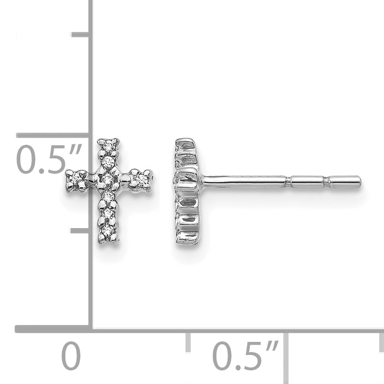 14k White Gold Polished Diamond Cross Post Earrings