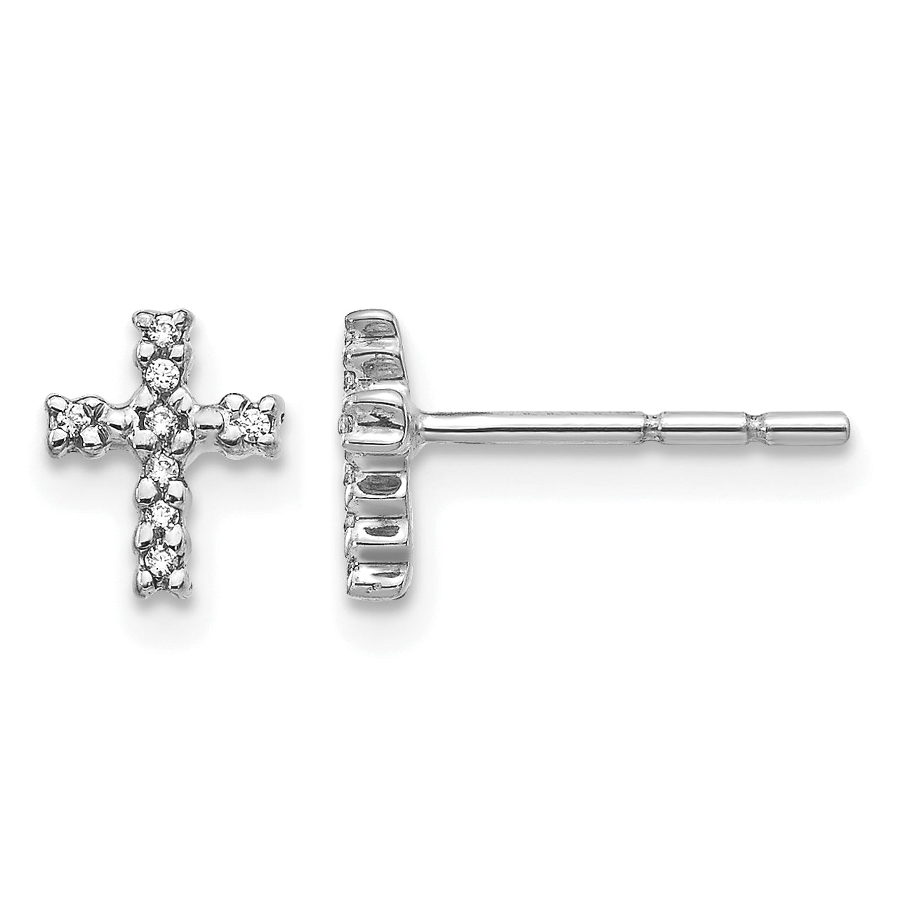 14k White Gold Polished Diamond Cross Post Earrings Main image