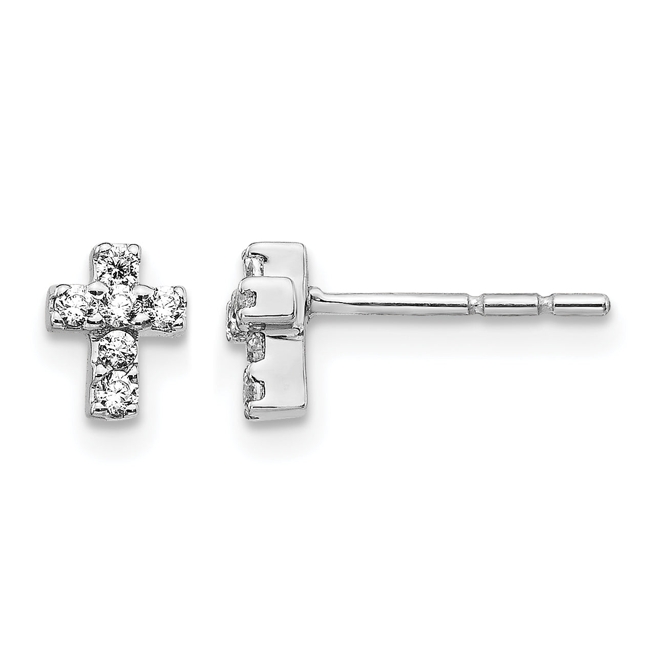14k White Gold Diamond Cross Earrings Main image