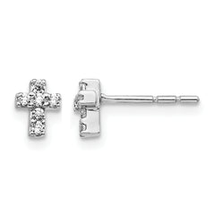 14k White Gold Diamond Cross Earrings