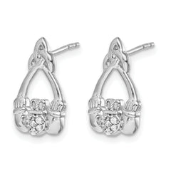 14k White Gold Diamond Claddagh Post Earrings