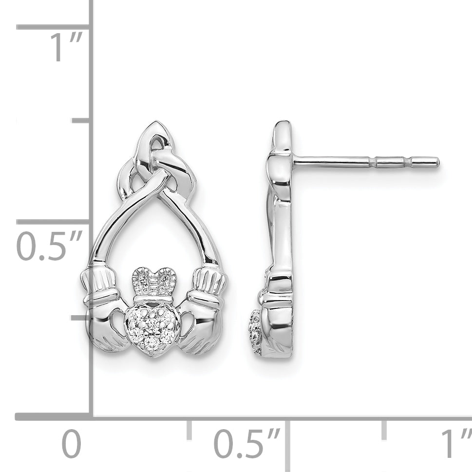 14k White Gold Diamond Claddagh Post Earrings