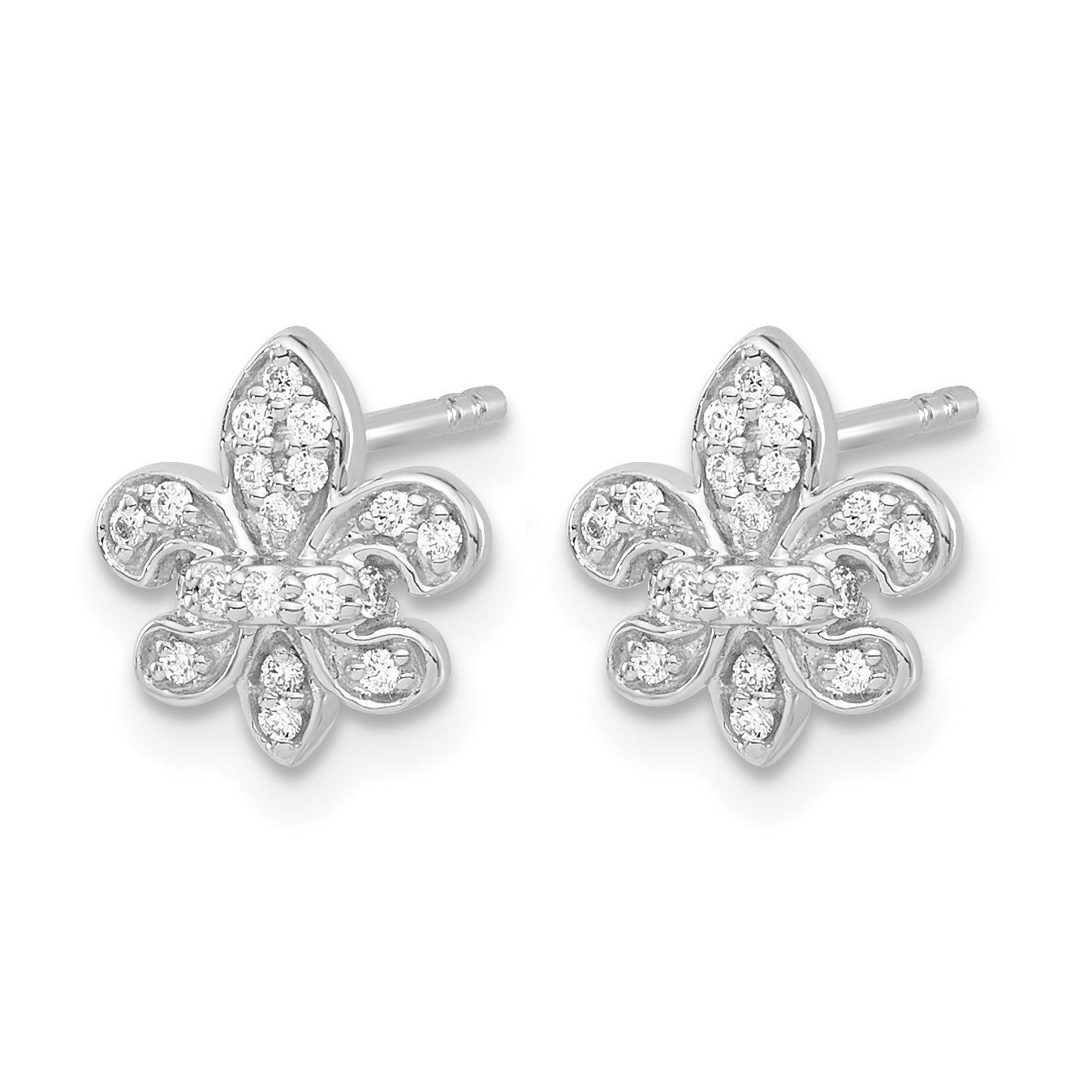 14K White Gold 1/6 ct Diamond Fleur de Lis Post Earrings Secondary image
