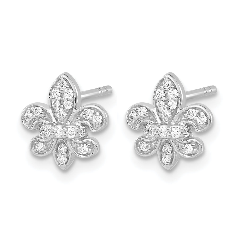 14K White Gold 1/6 ct Diamond Fleur de Lis Post Earrings