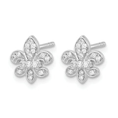 14K White Gold Lab Grown VS/SI+ G+ Dia Fleur de Lis Post Earrings