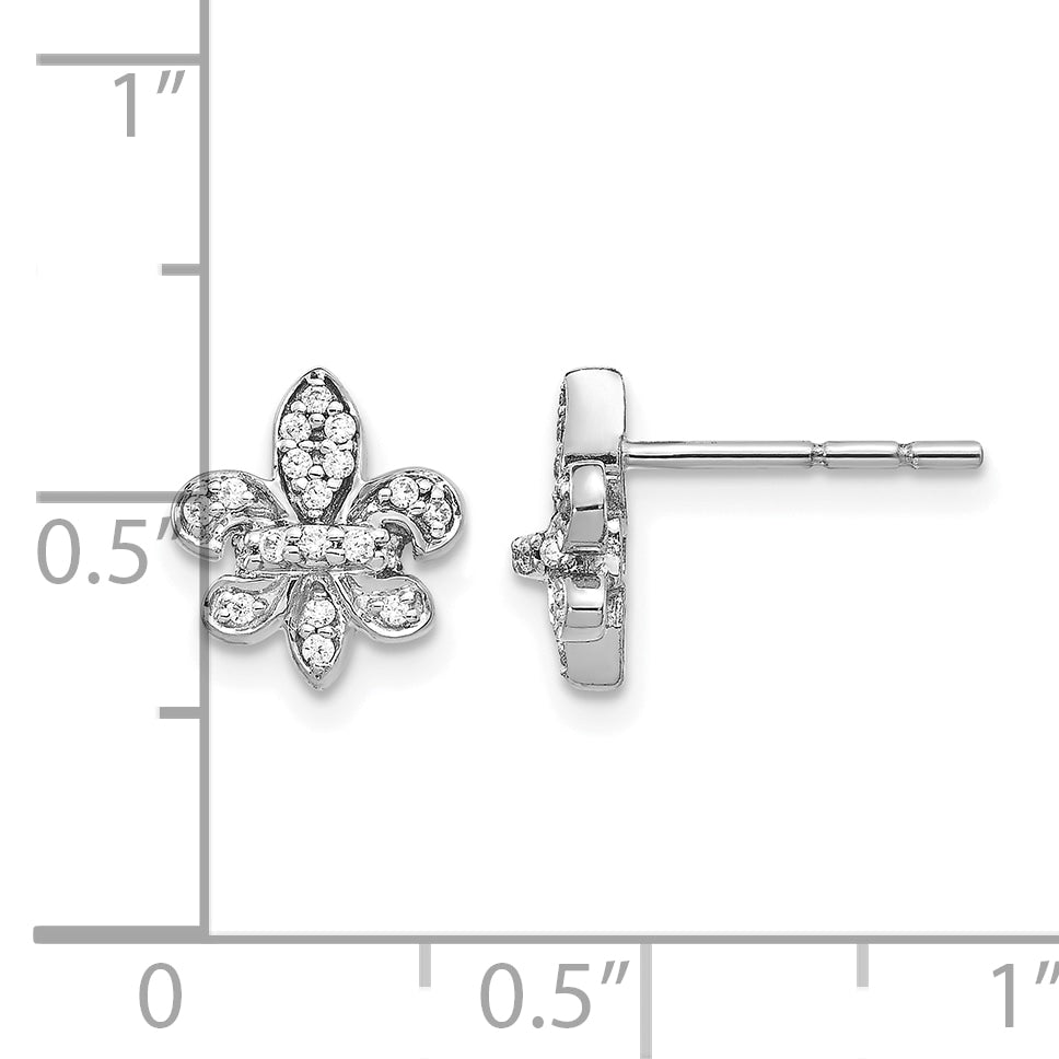 14K White Gold 1/6 ct Diamond Fleur de Lis Post Earrings