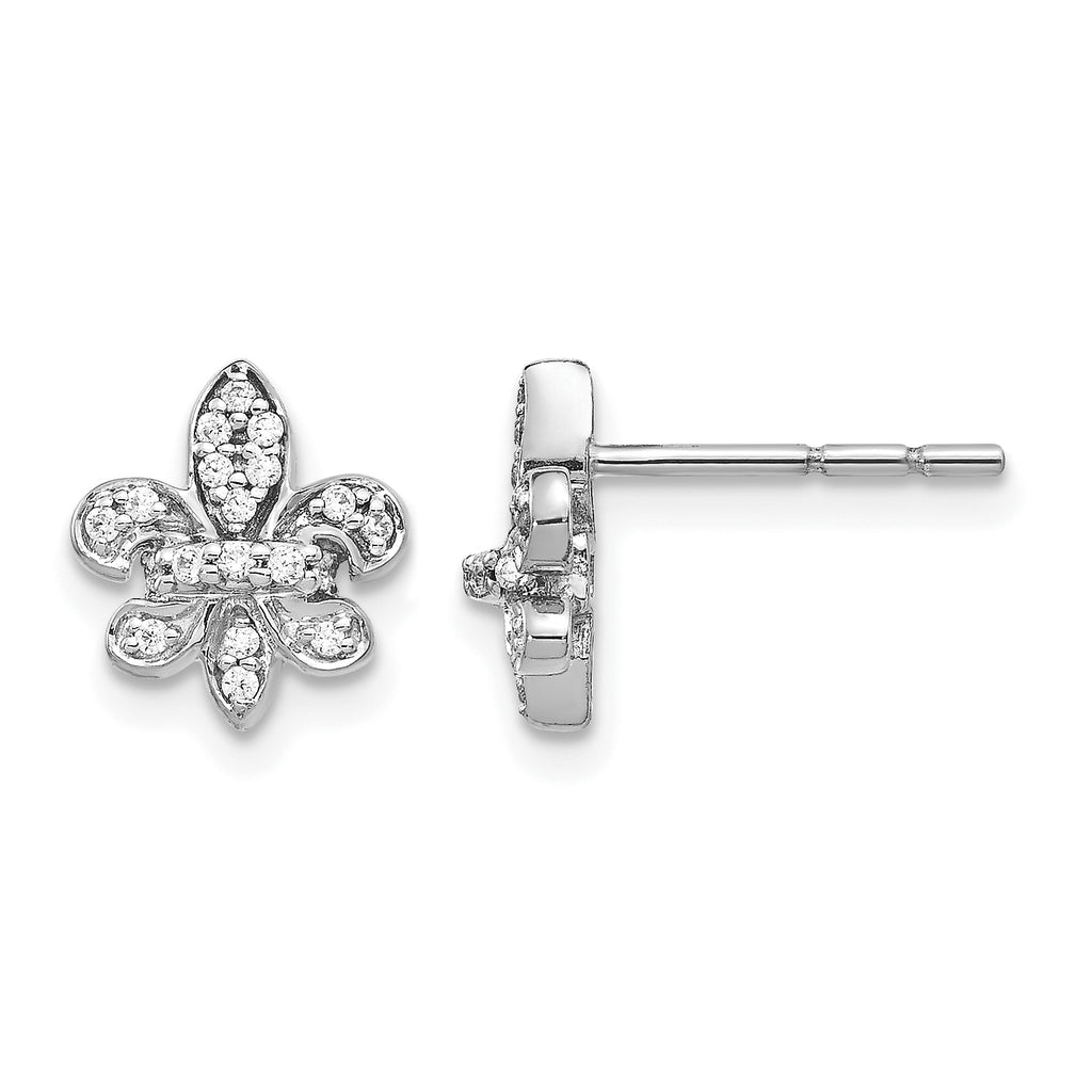 14K White Gold 1/6 ct Diamond Fleur de Lis Post Earrings