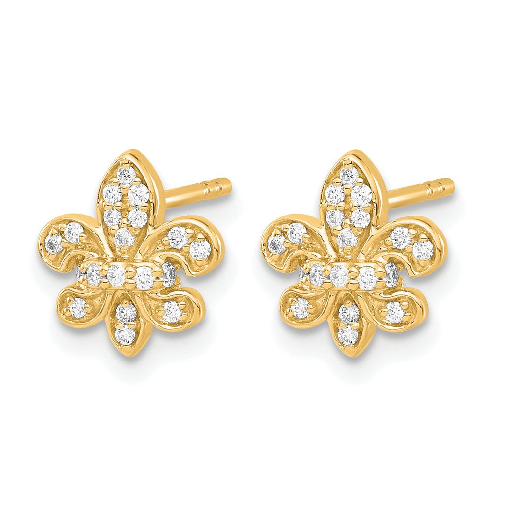 14K Yellow Gold 1/6 ct Diamond Fleur de Lis Post Earrings