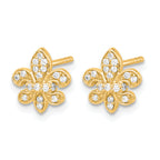 14K Yellow Gold 1/6 ct Diamond Fleur de Lis Post Earrings