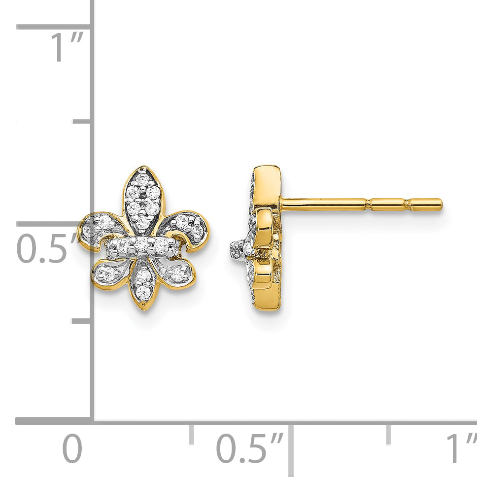 14K Yellow Gold 1/6 ct Diamond Fleur de Lis Post Earrings