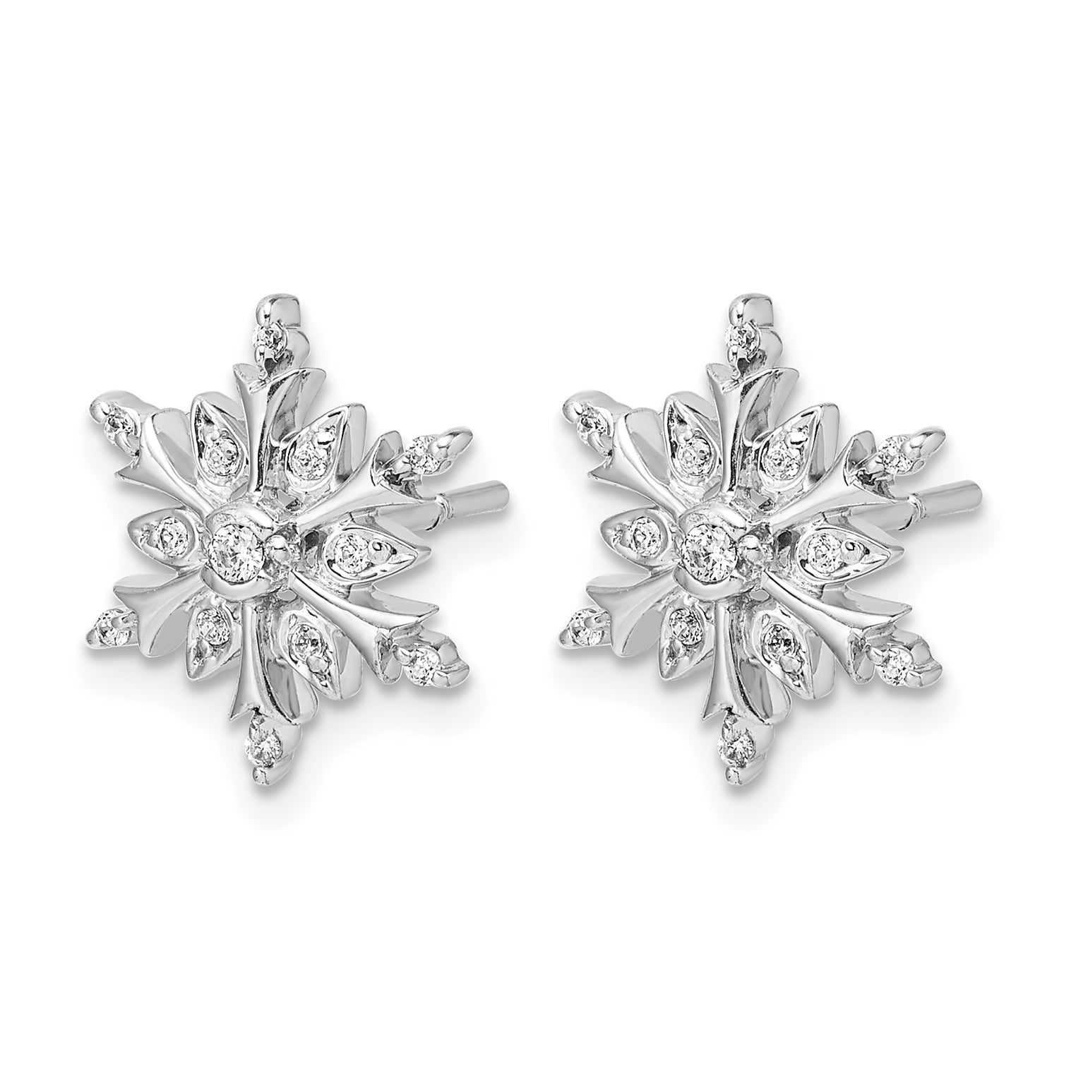 14k White Gold Diamond Snowflake Earrings