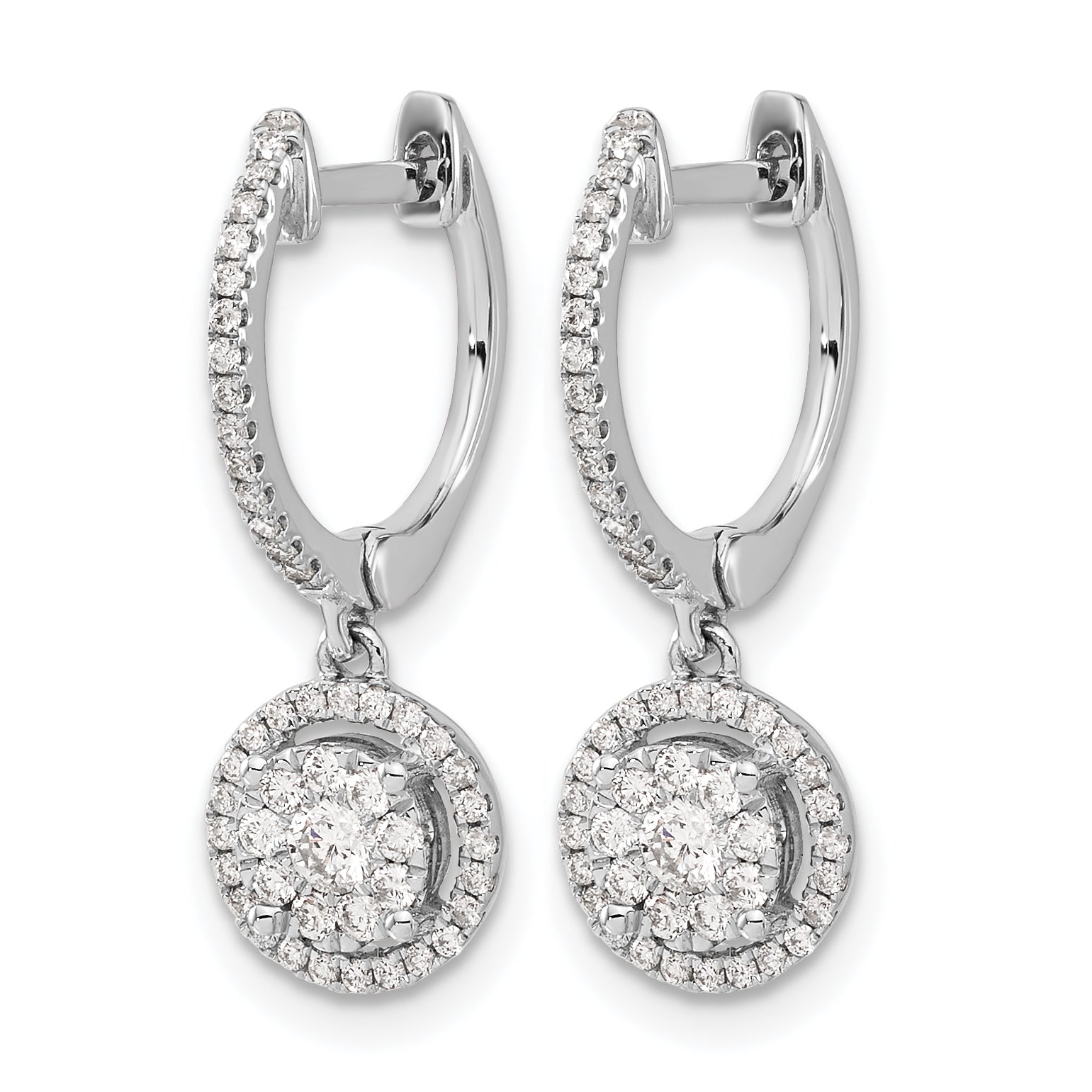 14k White Gold 1/2 carat Lab Grown Diamond VS/SI+ G+ Complete Halo Hinged Hoop Earrings Secondary image