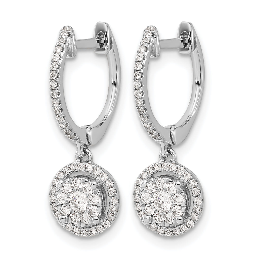 14k White Gold 1/2 carat Lab Grown Diamond VS/SI+ G+ Complete Halo Hinged Hoop Earrings