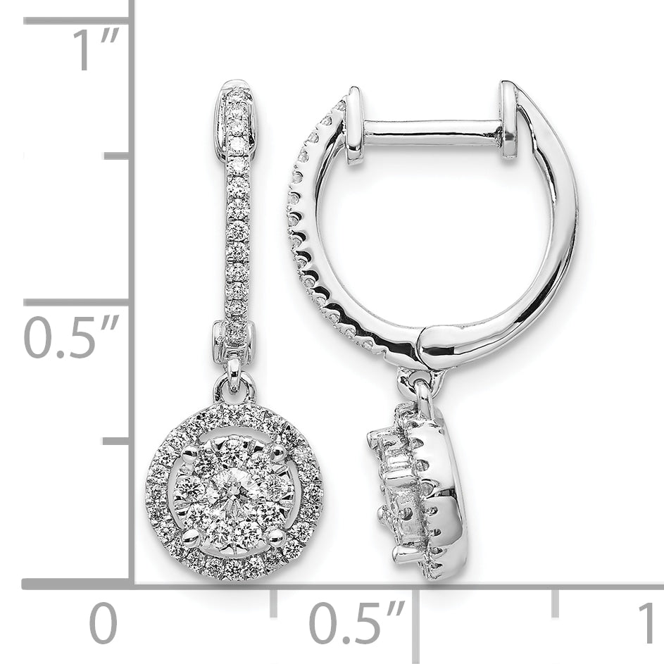 14k White Gold 1/2 carat Lab Grown Diamond VS/SI+ G+ Complete Halo Hinged Hoop Earrings