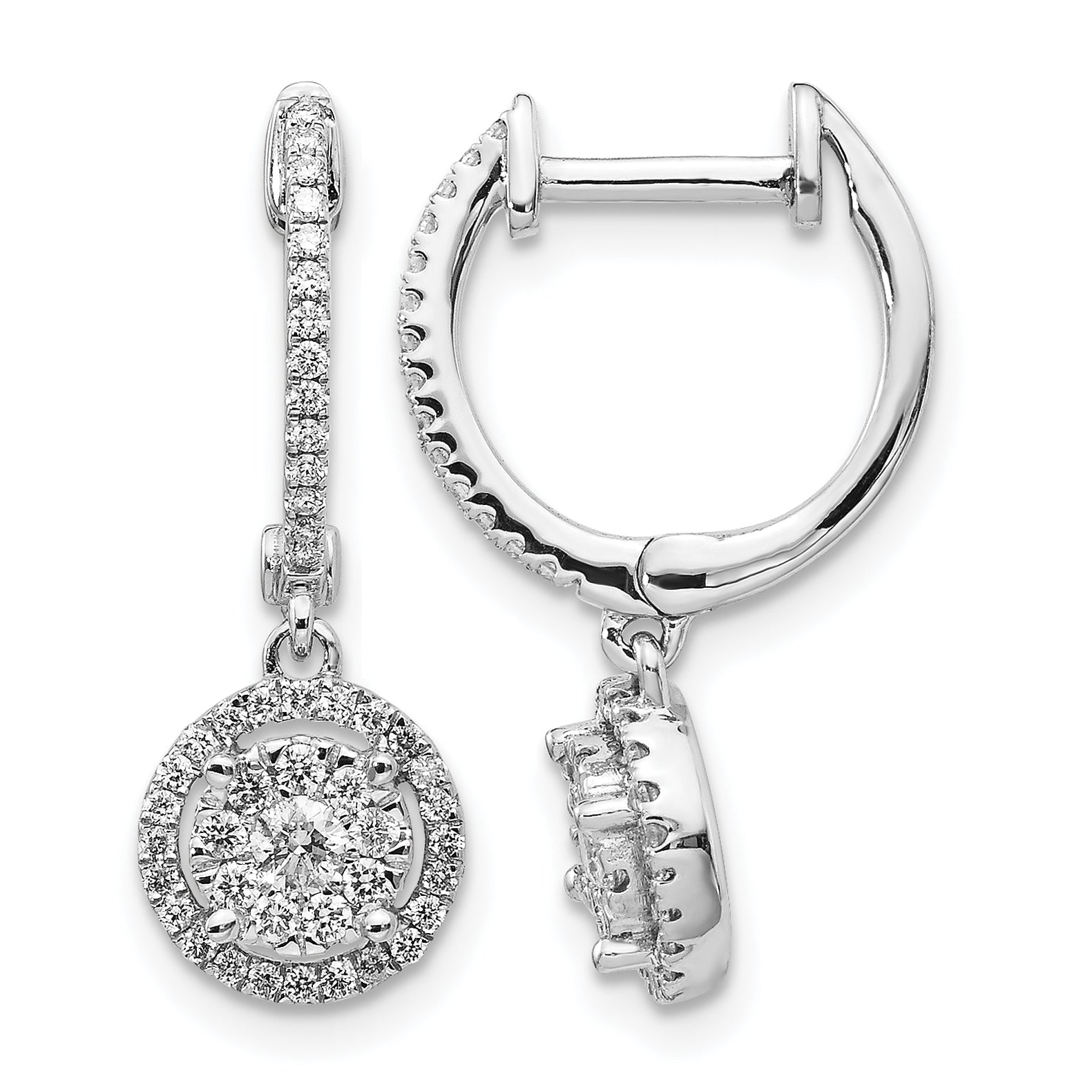 14k White Gold 1/2 carat Lab Grown Diamond VS/SI+ G+ Complete Halo Hinged Hoop Earrings