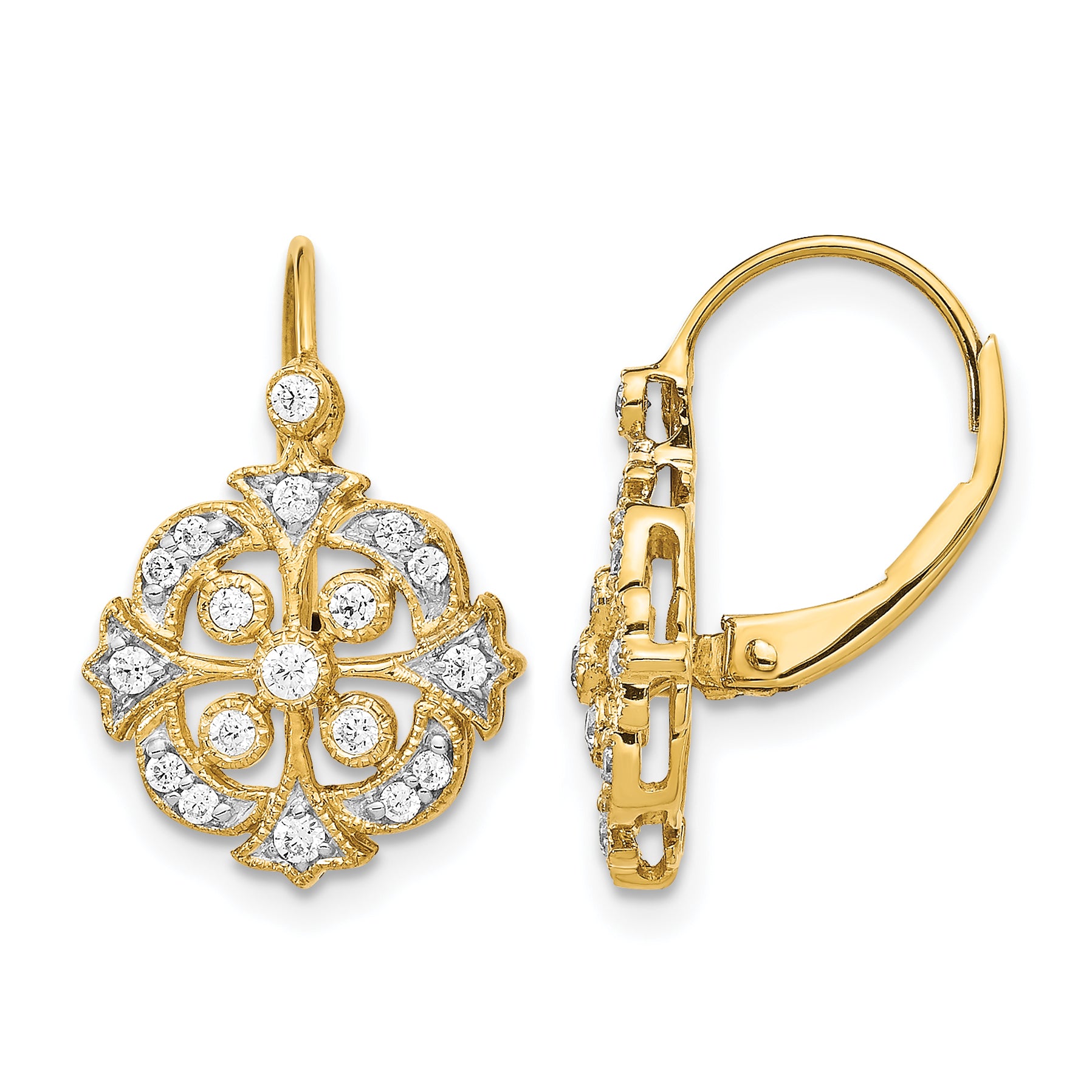 14k 1/3 carat Lab Grown Diamond VS/SI+ G+ Complete Fashion Leverback Earrings