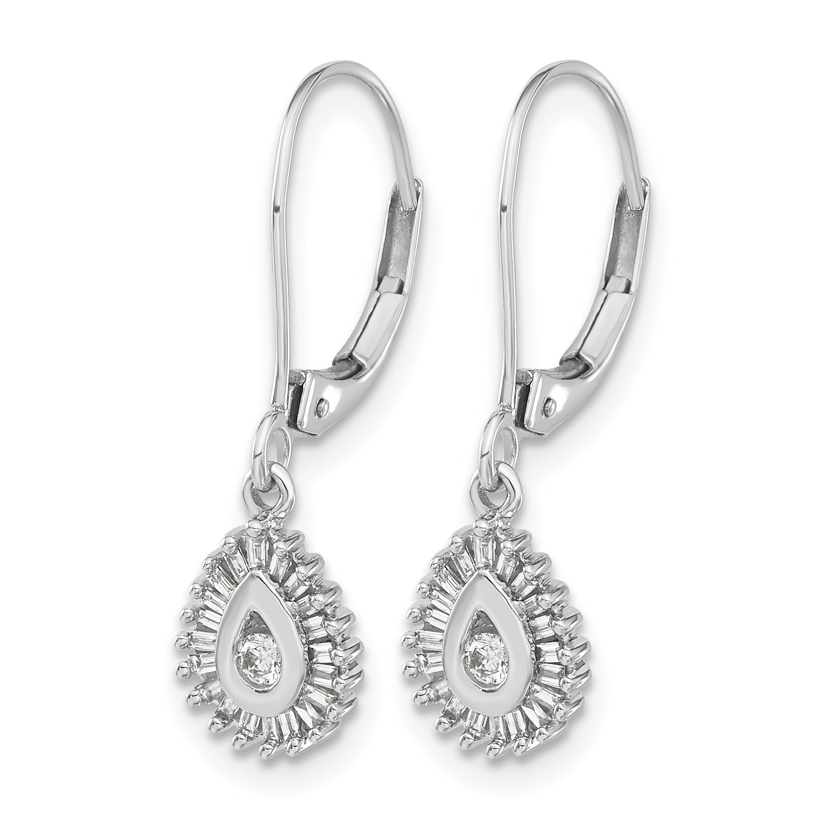 10k White Gold Baguette Diamond Teardrop Halo Leverback Earrings Secondary image