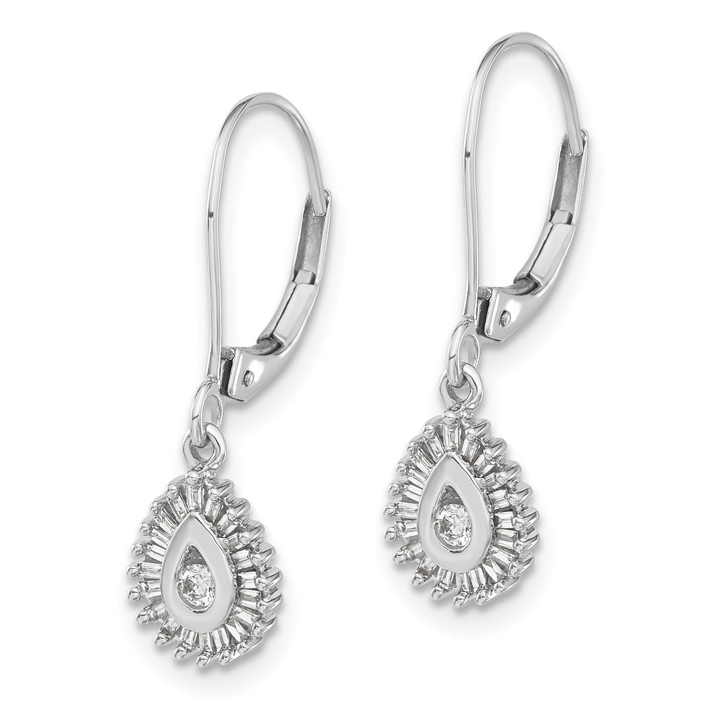 14K White Gold Lab Grown VS/SI+ G+ Dia Teardrop Halo Leverback Earrings