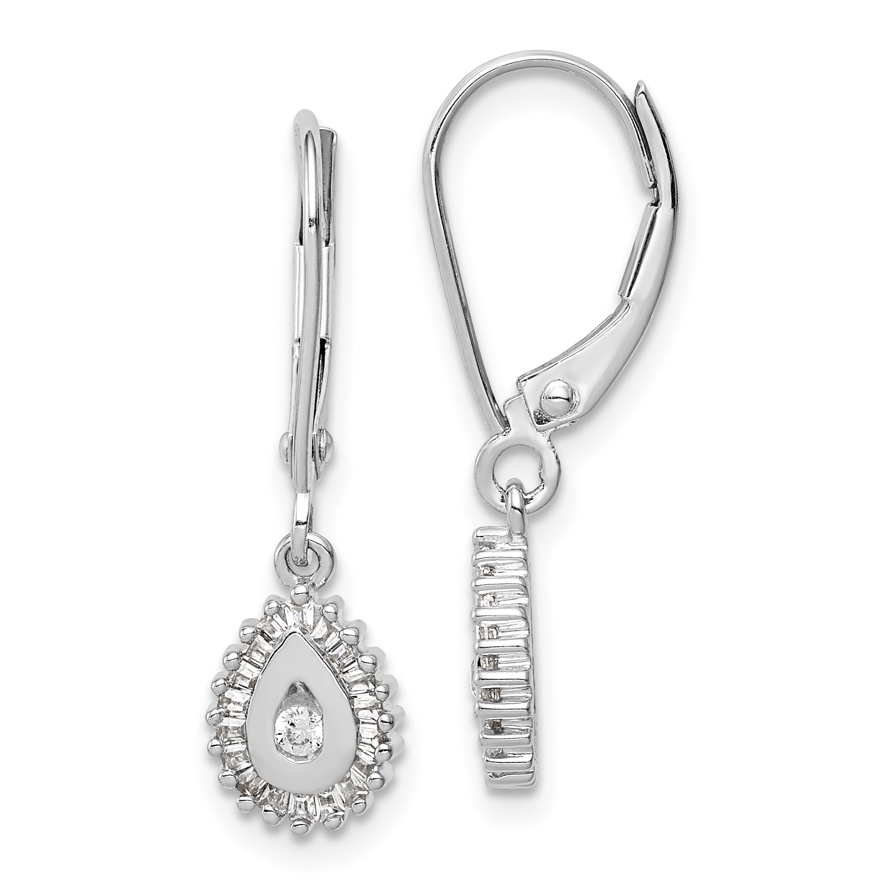 14K White Gold Lab Grown VS/SI+ G+ Dia Teardrop Halo Leverback Earrings