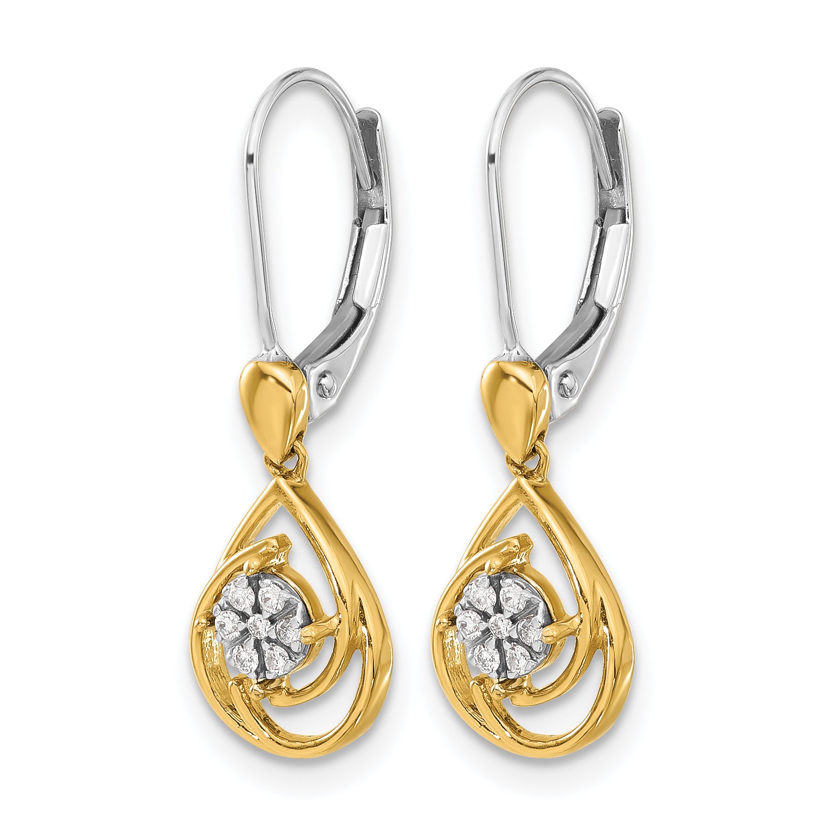 10k Two-tone Diamond Teardrop Dangle Leverback Earrings Secondary image
