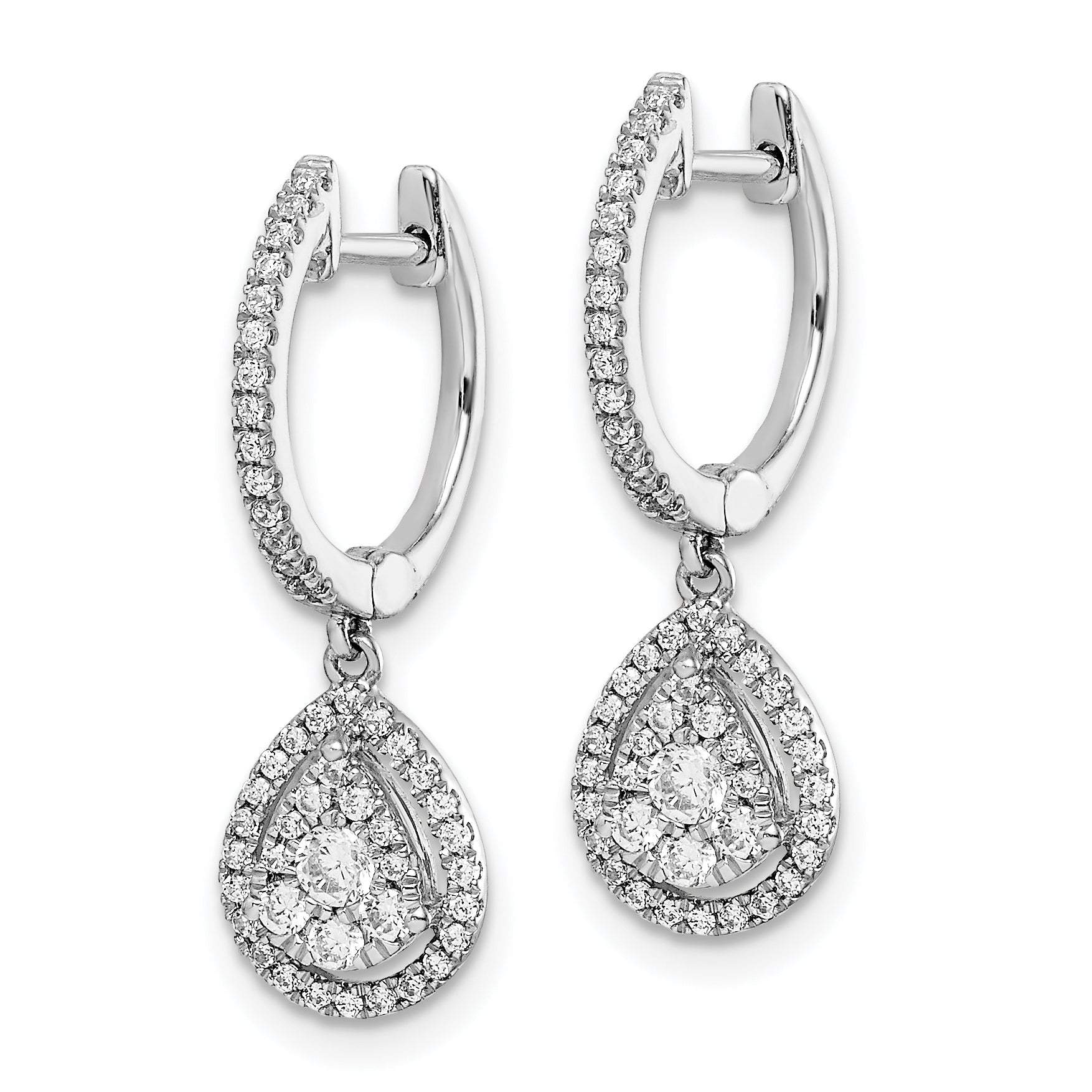14k White Gold 1/2 carat Lab Grown Diamond VS/SI+ G+ Complete Halo Hinged Hoop Earrings Secondary image