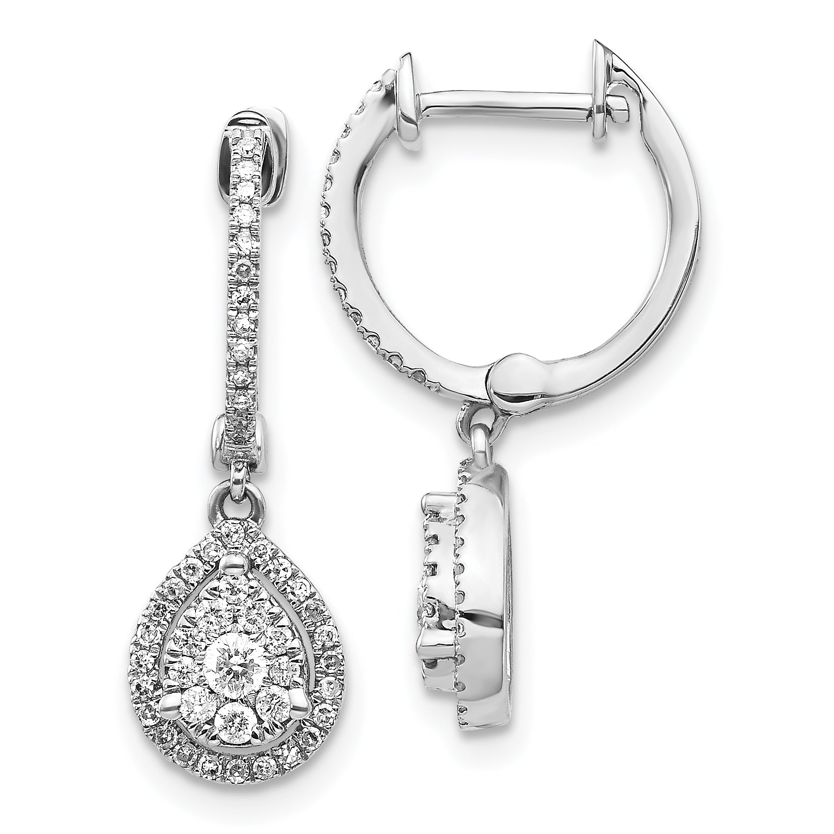 14k White Gold 1/2 carat Lab Grown Diamond VS/SI+ G+ Complete Halo Hinged Hoop Earrings Main image