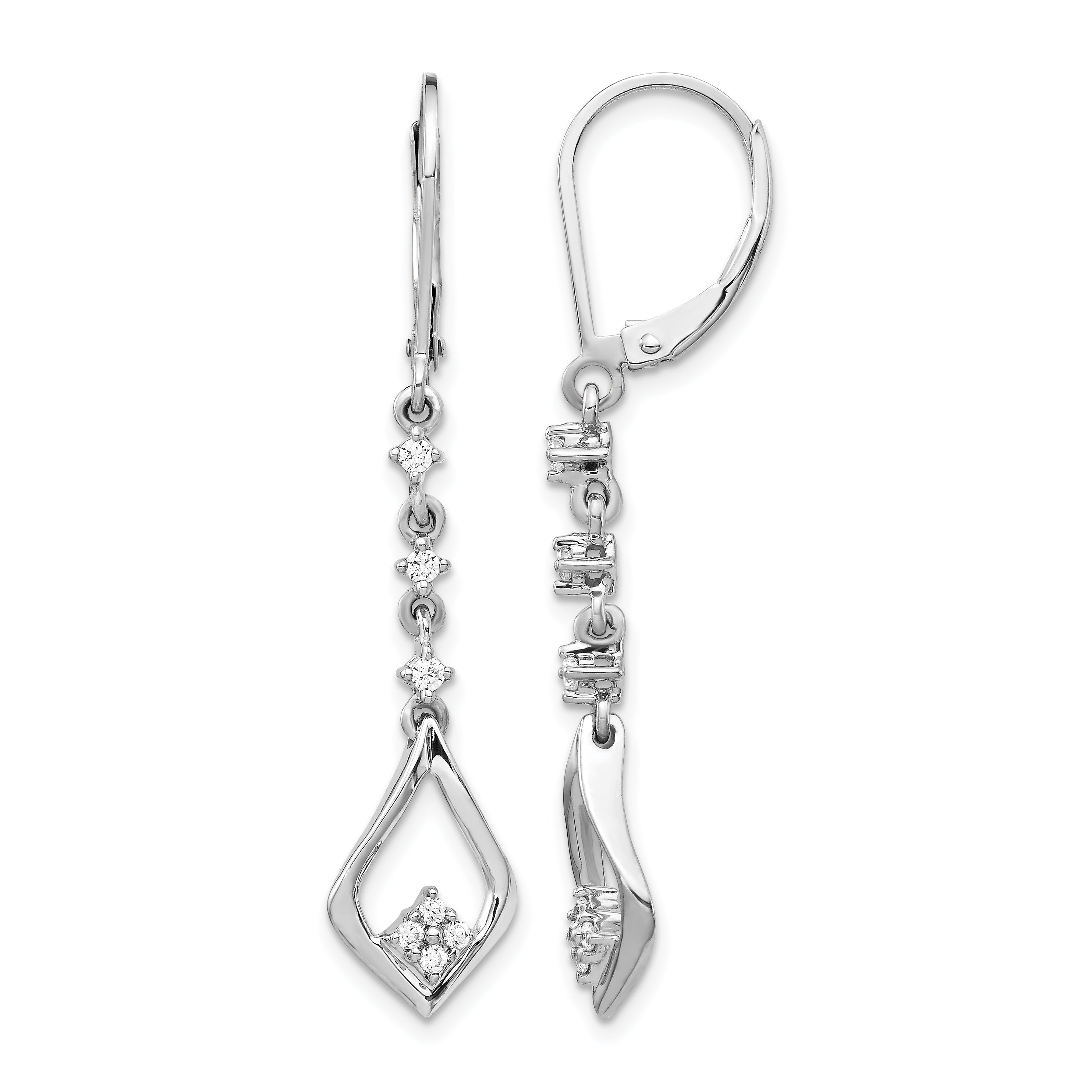 10k White Gold Diamond Leverback Dangle Earrings Main image