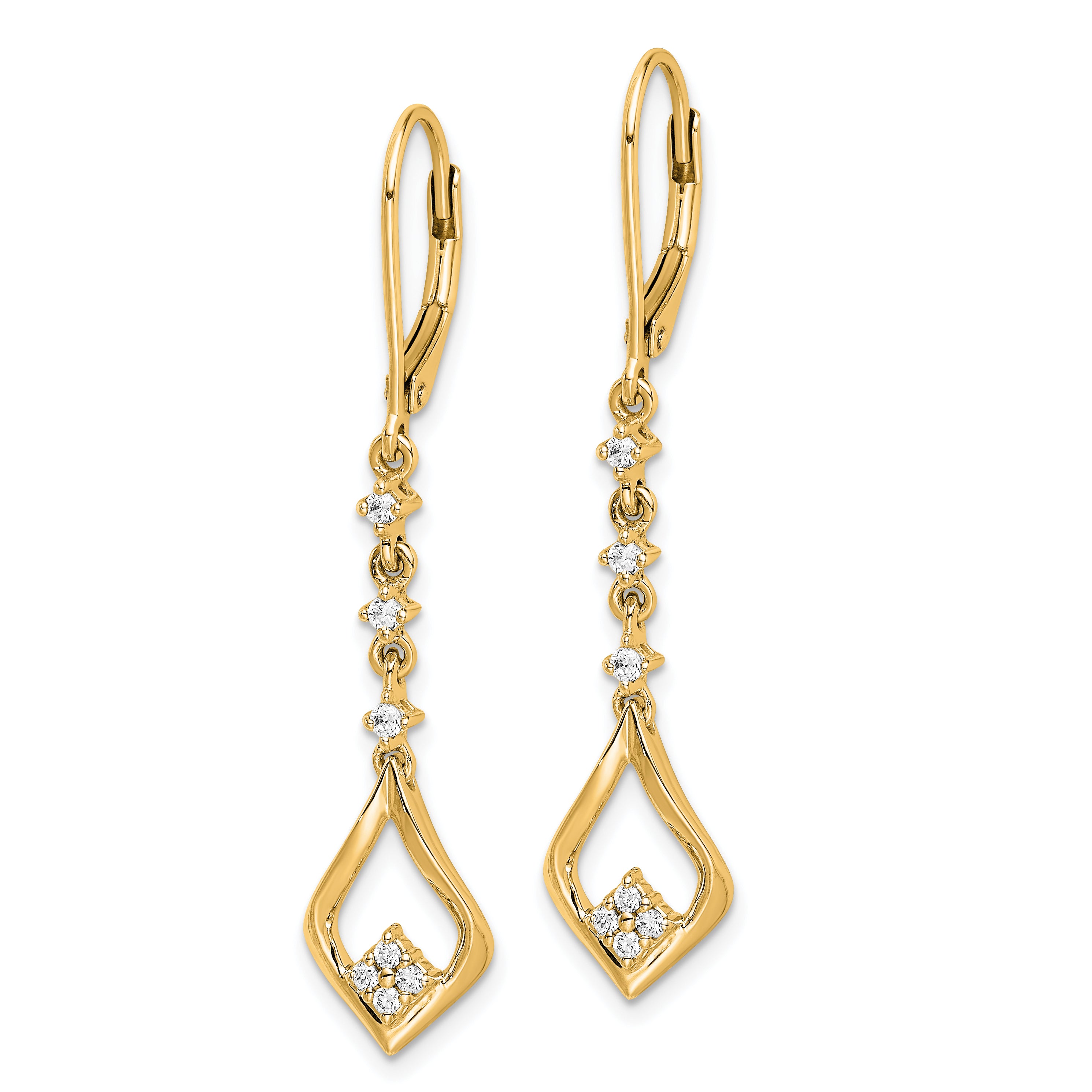 14k 1/5 carat Lab Grown Diamond VS/SI+ G+ Complete Dangle Leverback Earrings