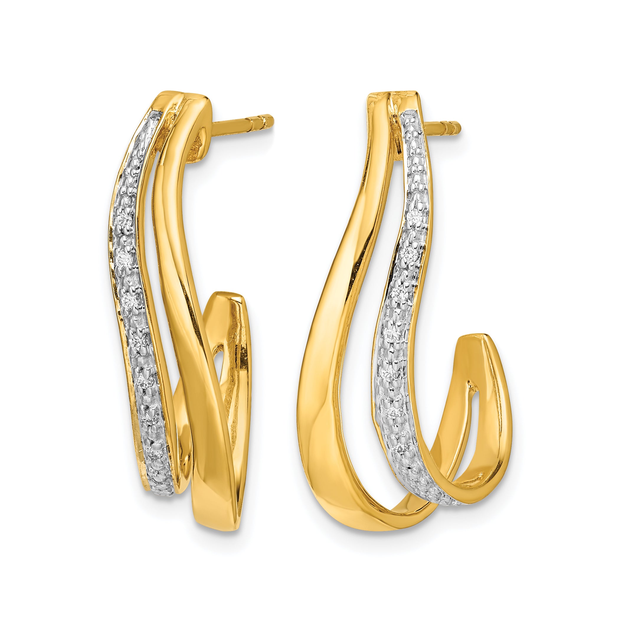10k w/Rhodium Diamond J-Hoop Post Earrings Secondary image