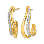10k w/Rhodium Diamond J-Hoop Post Earrings