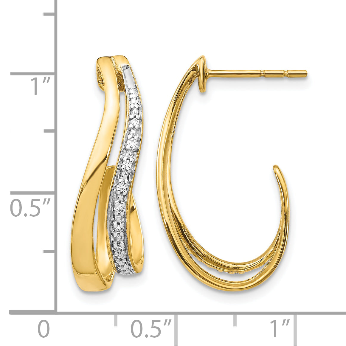10k w/Rhodium Diamond J-Hoop Post Earrings