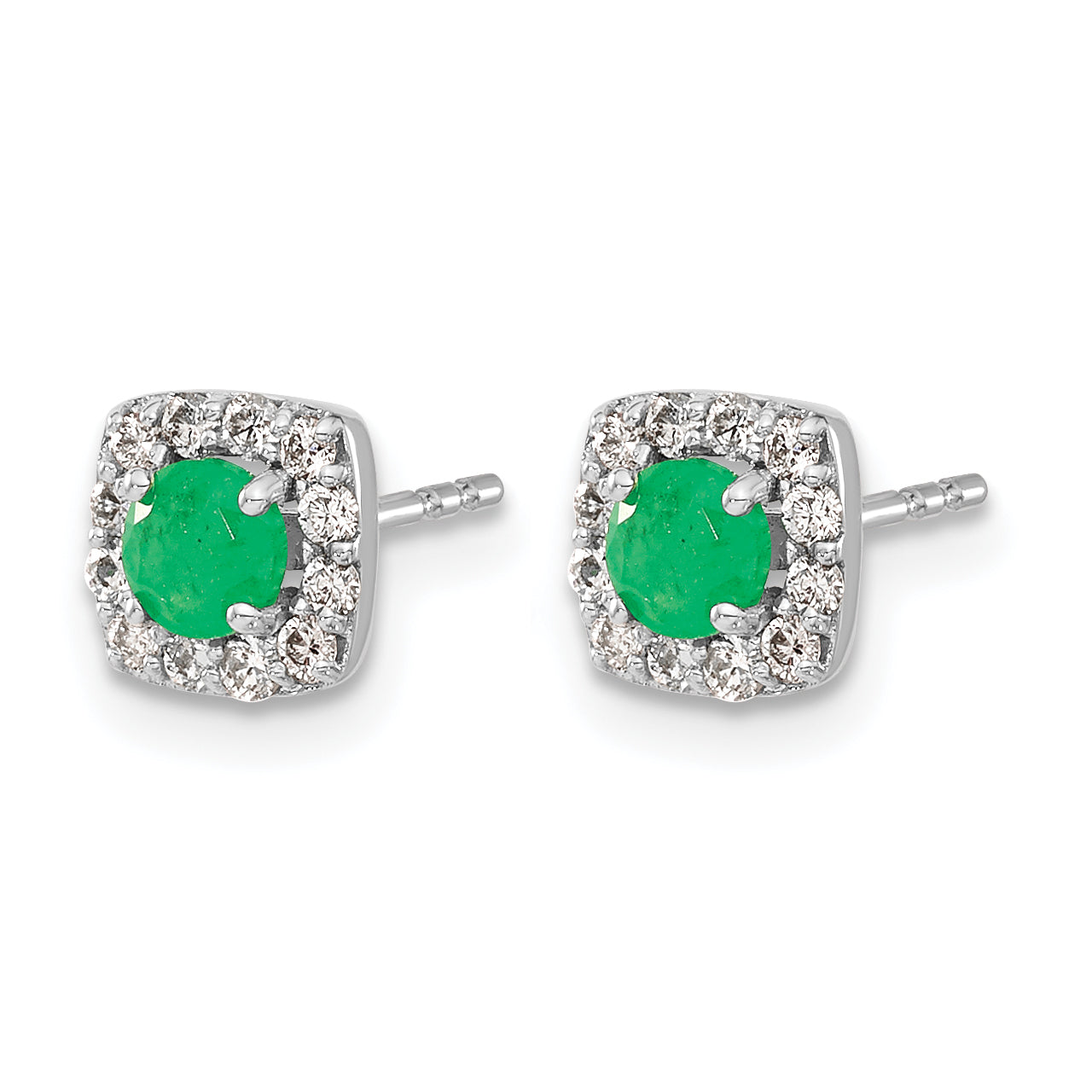 14k White Gold 1/5 carat Lab Grown Diamond VS/SI+ G+ and Created Emerald Complete Square Halo Post Earrings
