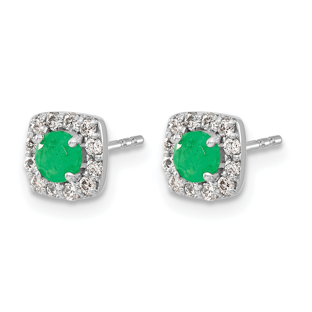 14k White Gold 1/5 carat Lab Grown Diamond VS/SI+ G+ and Created Emerald Complete Square Halo Post Earrings