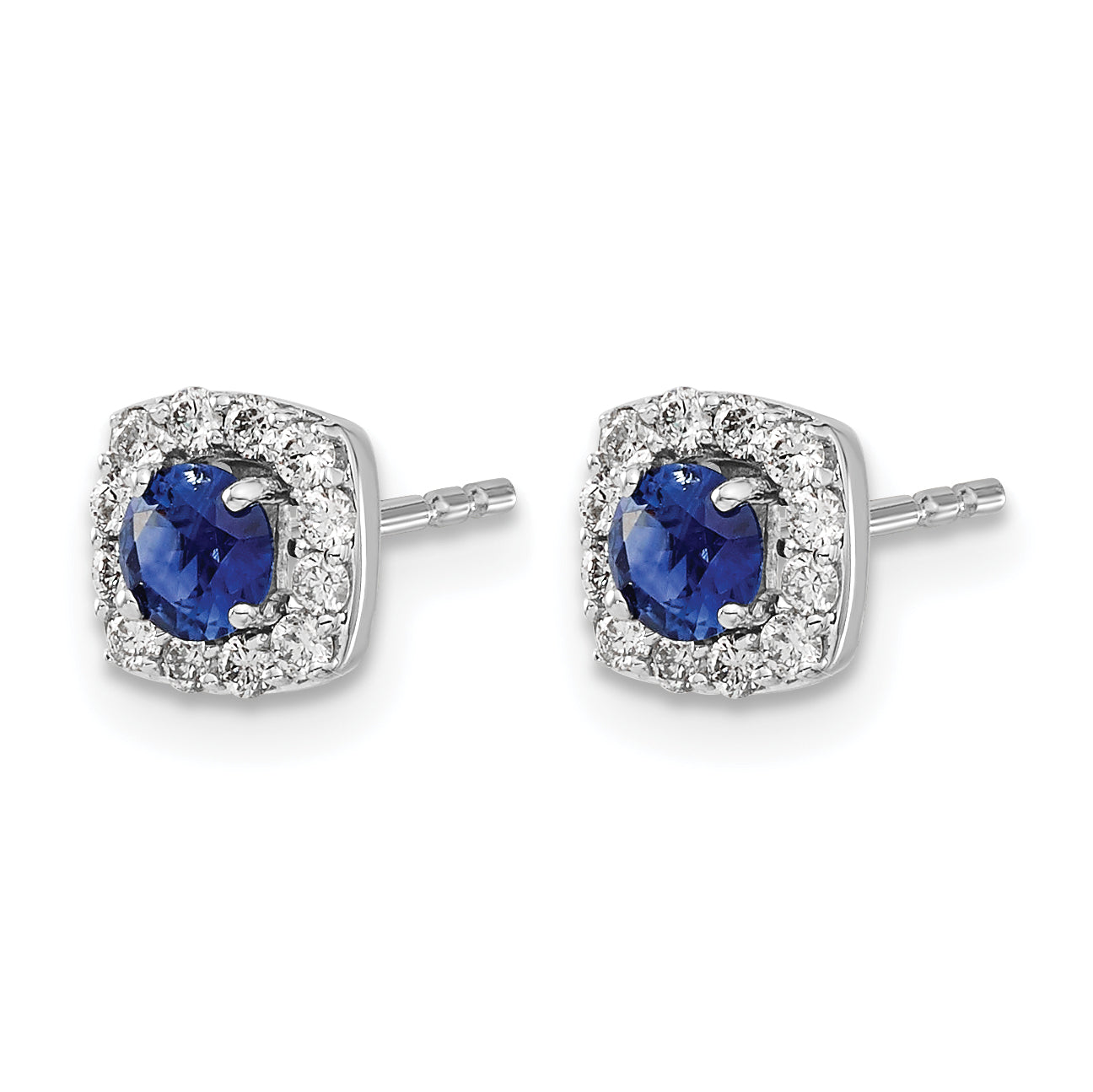 14k White Gold 1/5 carat Lab Grown Diamond VS/SI+ G+ and Created Sapphire Complete Square Halo Post Earrings Secondary image