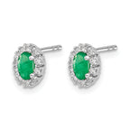 14k White Gold 1/5 carat Lab Grown Diamond VS/SI+ G+ and Oval Created Emerald Complete Halo Post Earrings