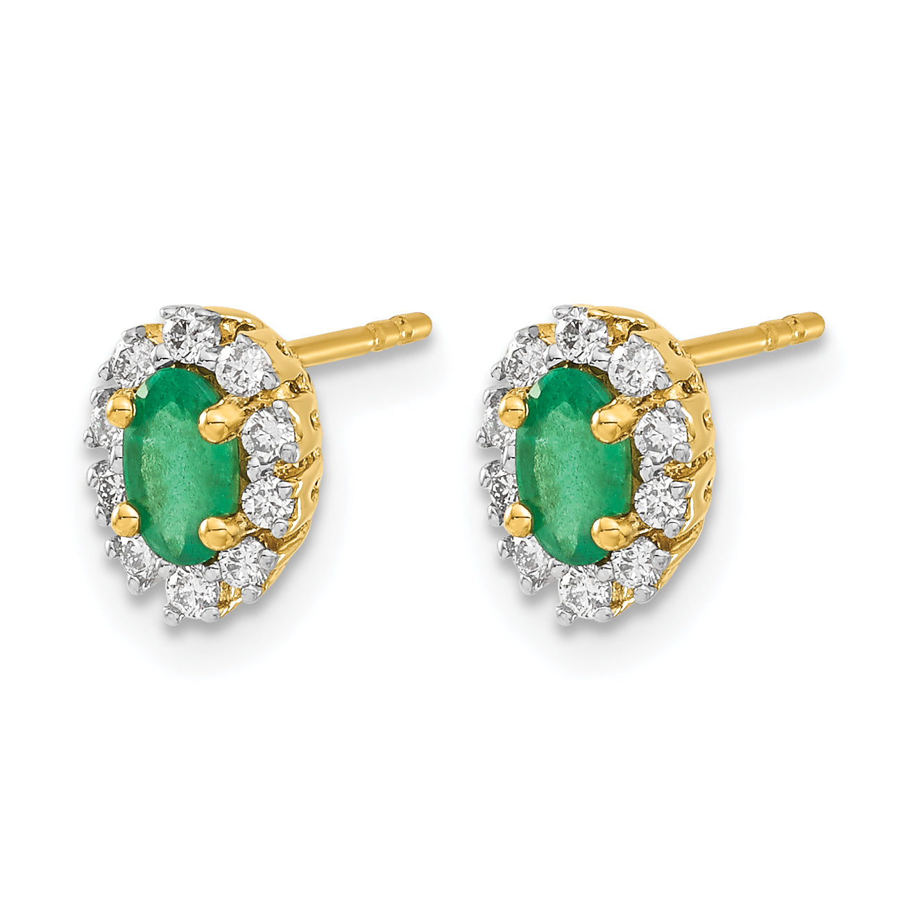 14k 1/5 carat Lab Grown Diamond VS/SI+ G+ and Oval Created Emerald Complete Halo Post Earrings