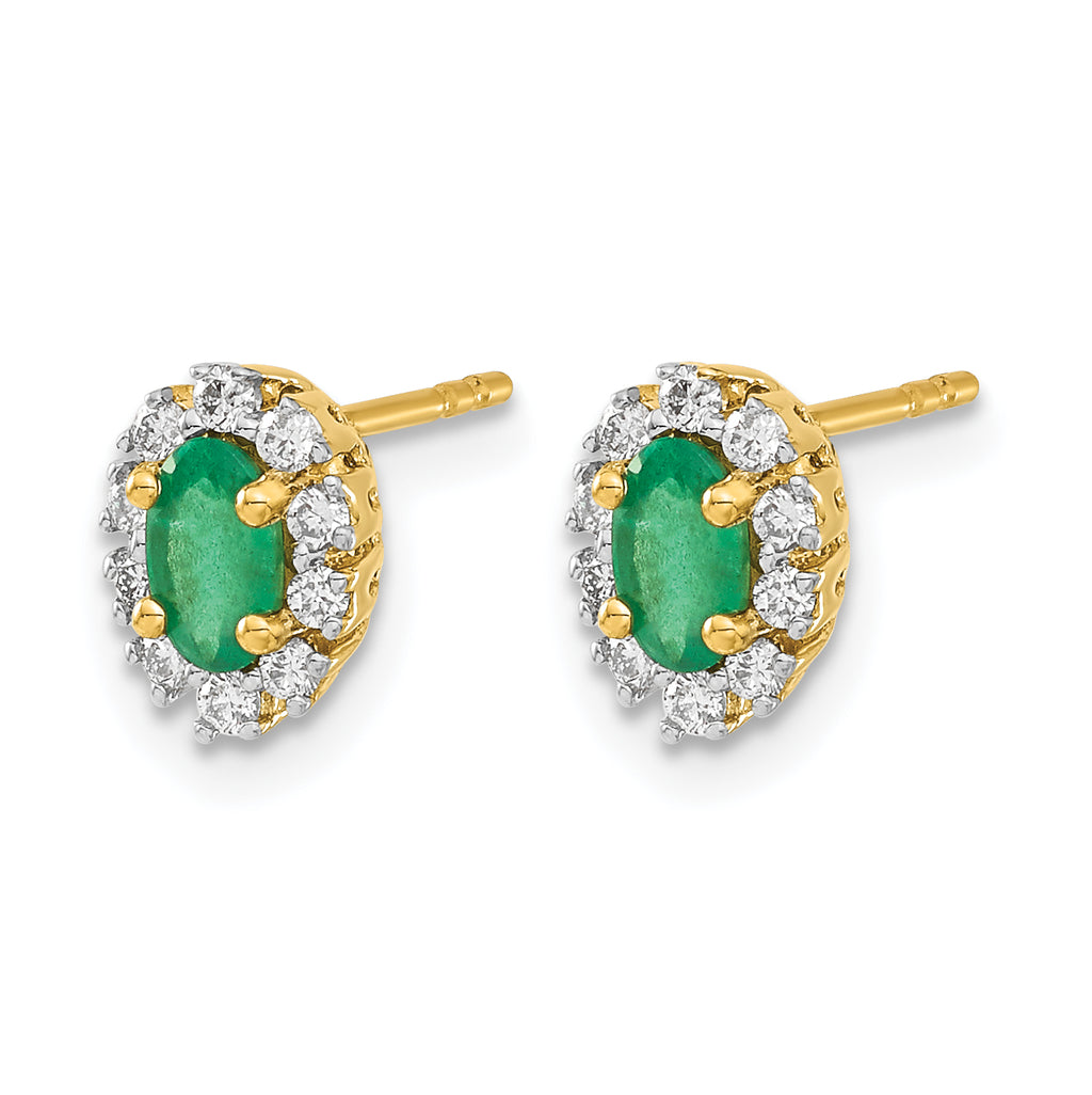 14k 1/5 carat Lab Grown Diamond VS/SI+ G+ and Oval Created Emerald Complete Halo Post Earrings