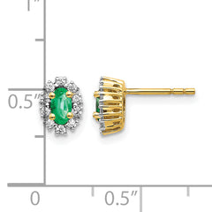 14k 1/5 carat Lab Grown Diamond VS/SI+ G+ and Oval Created Emerald Complete Halo Post Earrings