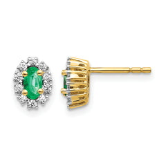 14k 1/5 carat Lab Grown Diamond VS/SI+ G+ and Oval Created Emerald Complete Halo Post Earrings
