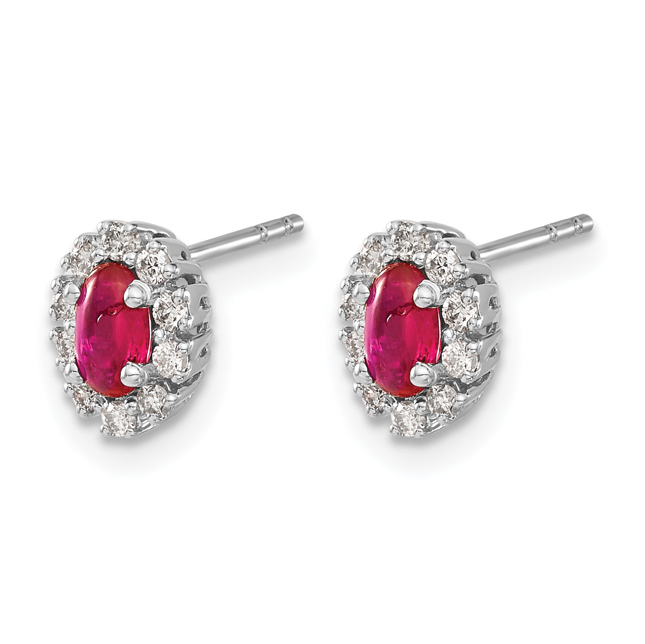10k White Gold Diamond and Ruby Oval Halo Earrings Secondary image