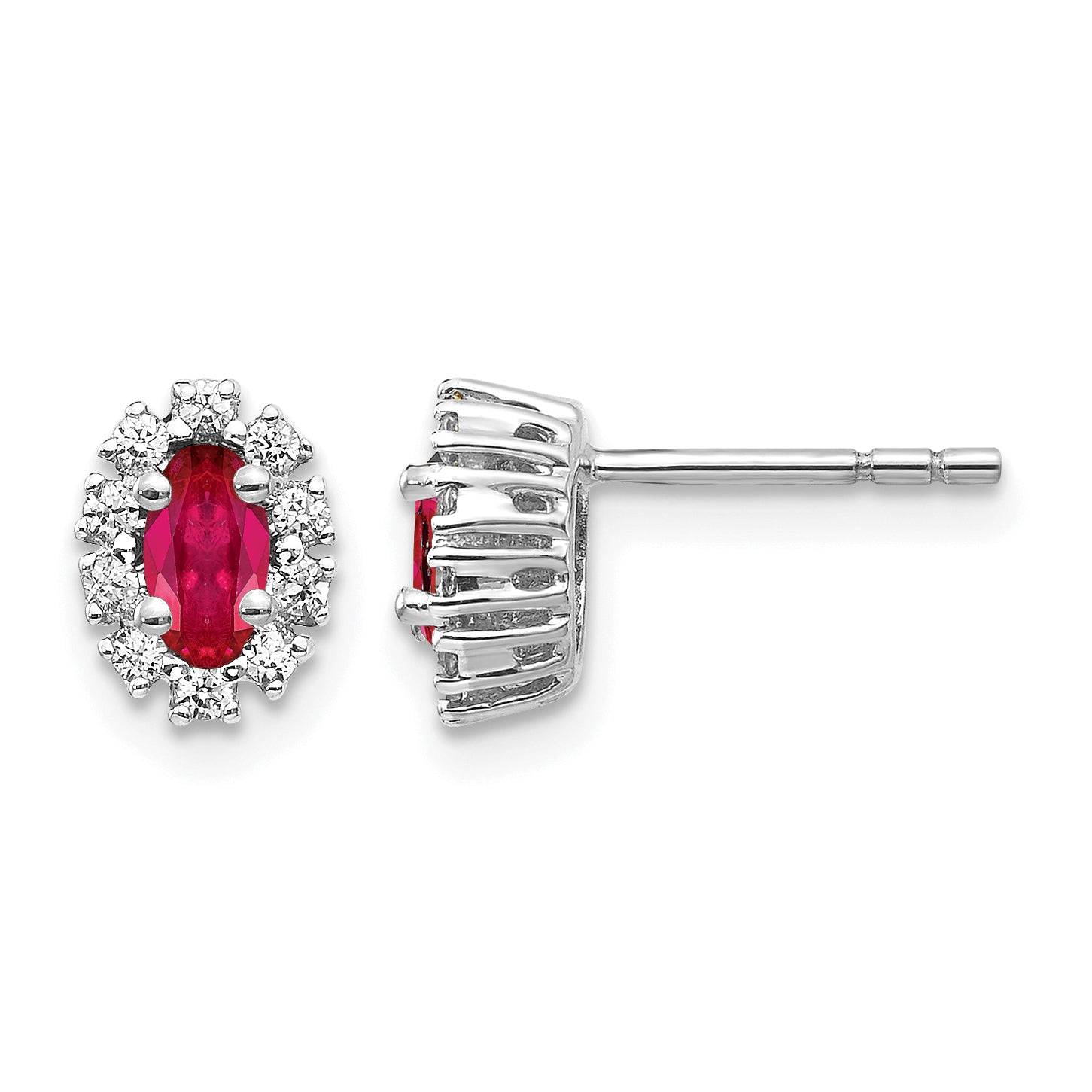 10k White Gold Diamond and Ruby Oval Halo Earrings Main image