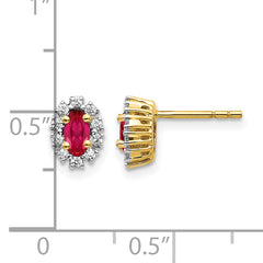 14k 1/5 carat Lab Grown Diamond VS/SI+ G+ and Oval Created Ruby Complete Halo Post Earrings