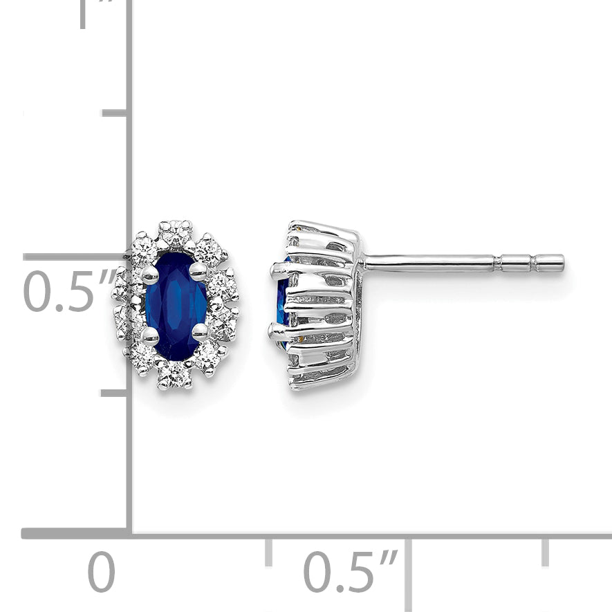 10k White Gold Diamond and Sapphire Oval Halo Earrings
