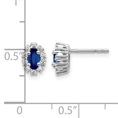 10k White Gold Diamond and Sapphire Oval Halo Earrings