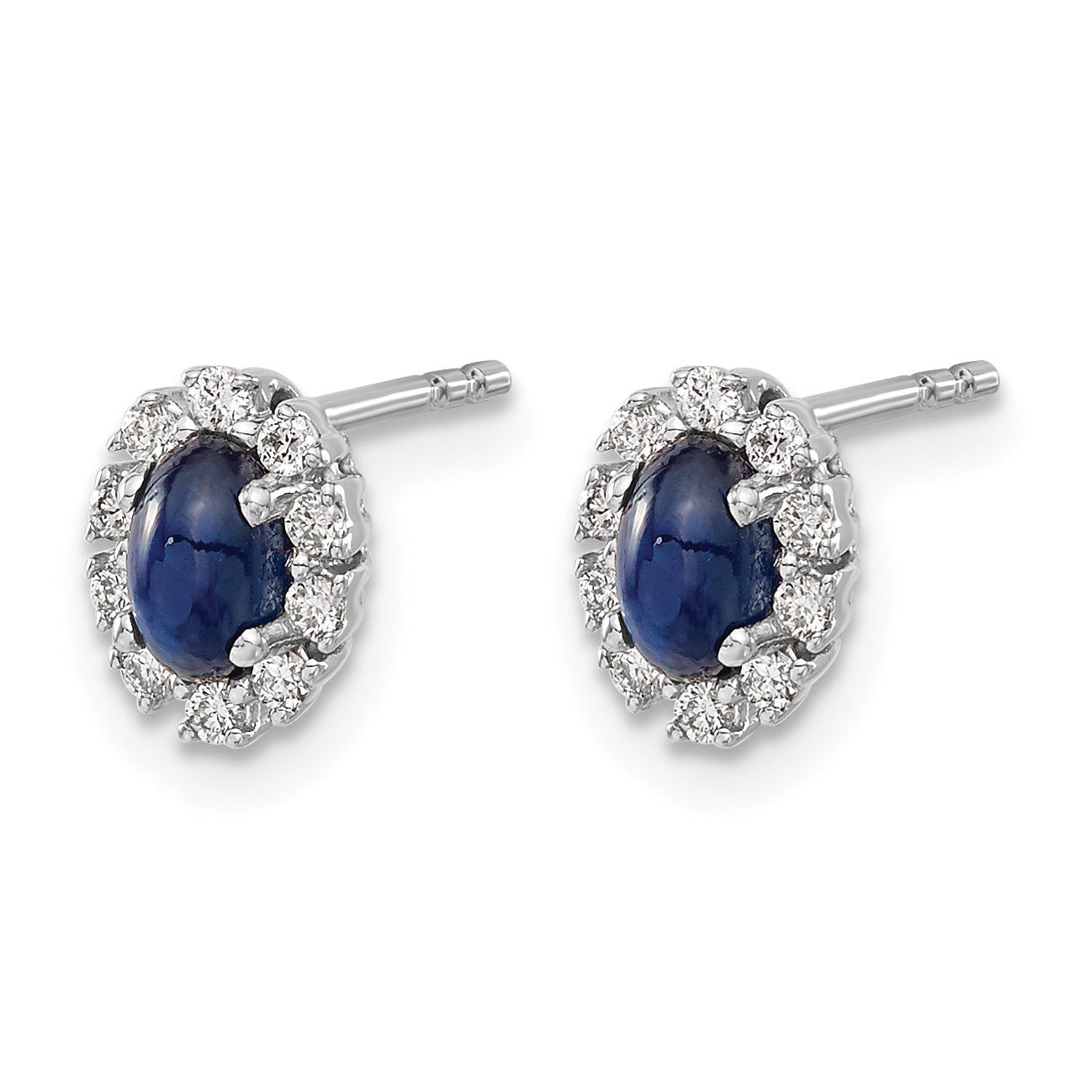14k White Gold 1/5 carat Lab Grown Diamond VS/SI+ G+ and Oval Created Sapphire Halo Post Earrings Secondary image