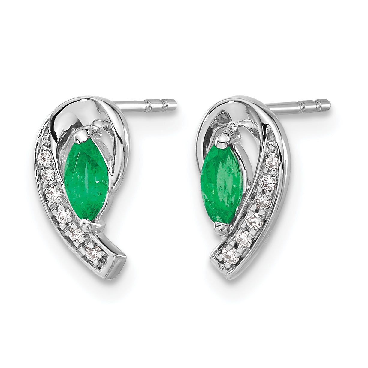 10k White Gold 1/20Ct Diamond and Emerald Earrings Secondary image