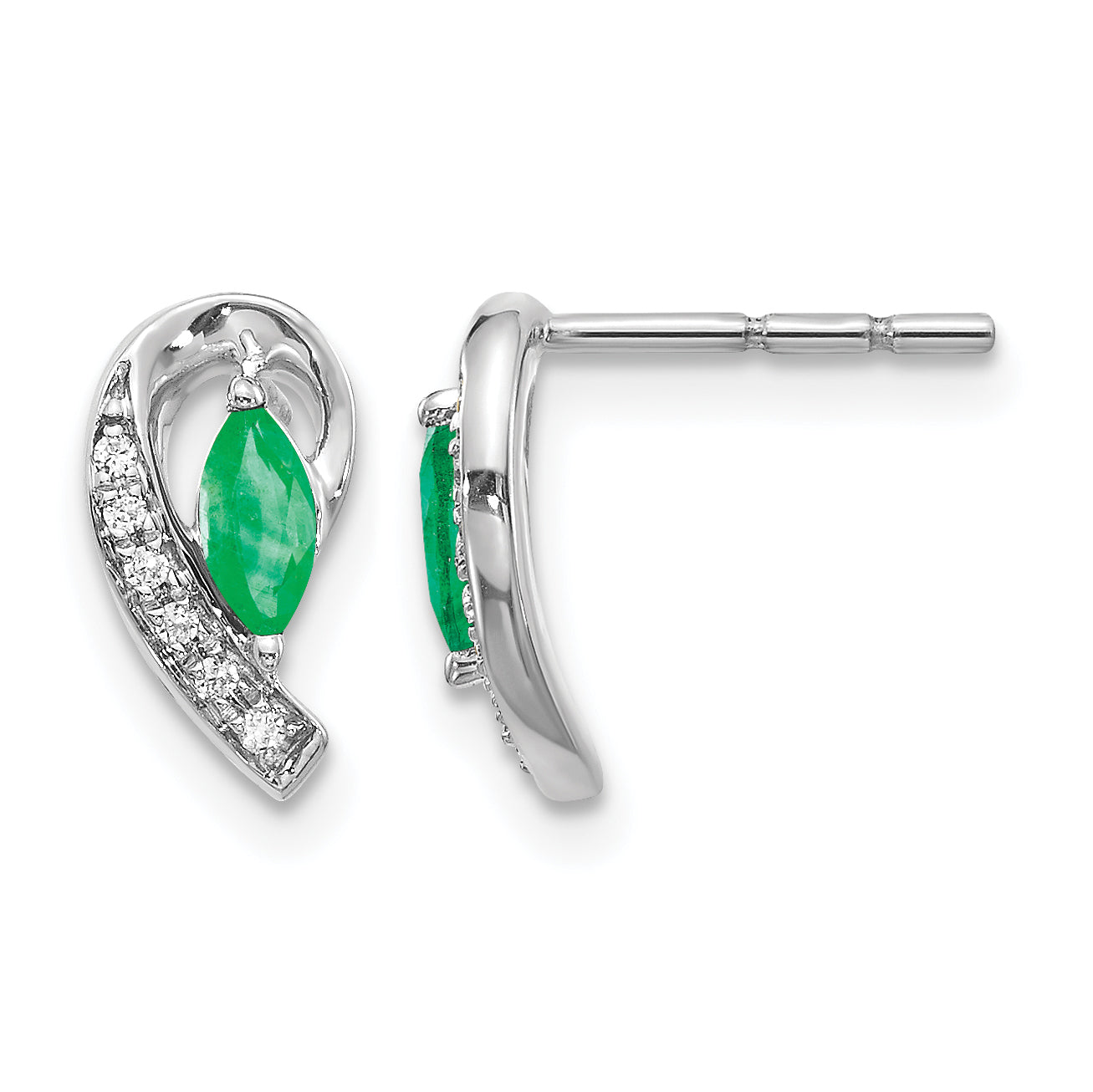 10k White Gold 1/20Ct Diamond and Emerald Earrings Main image