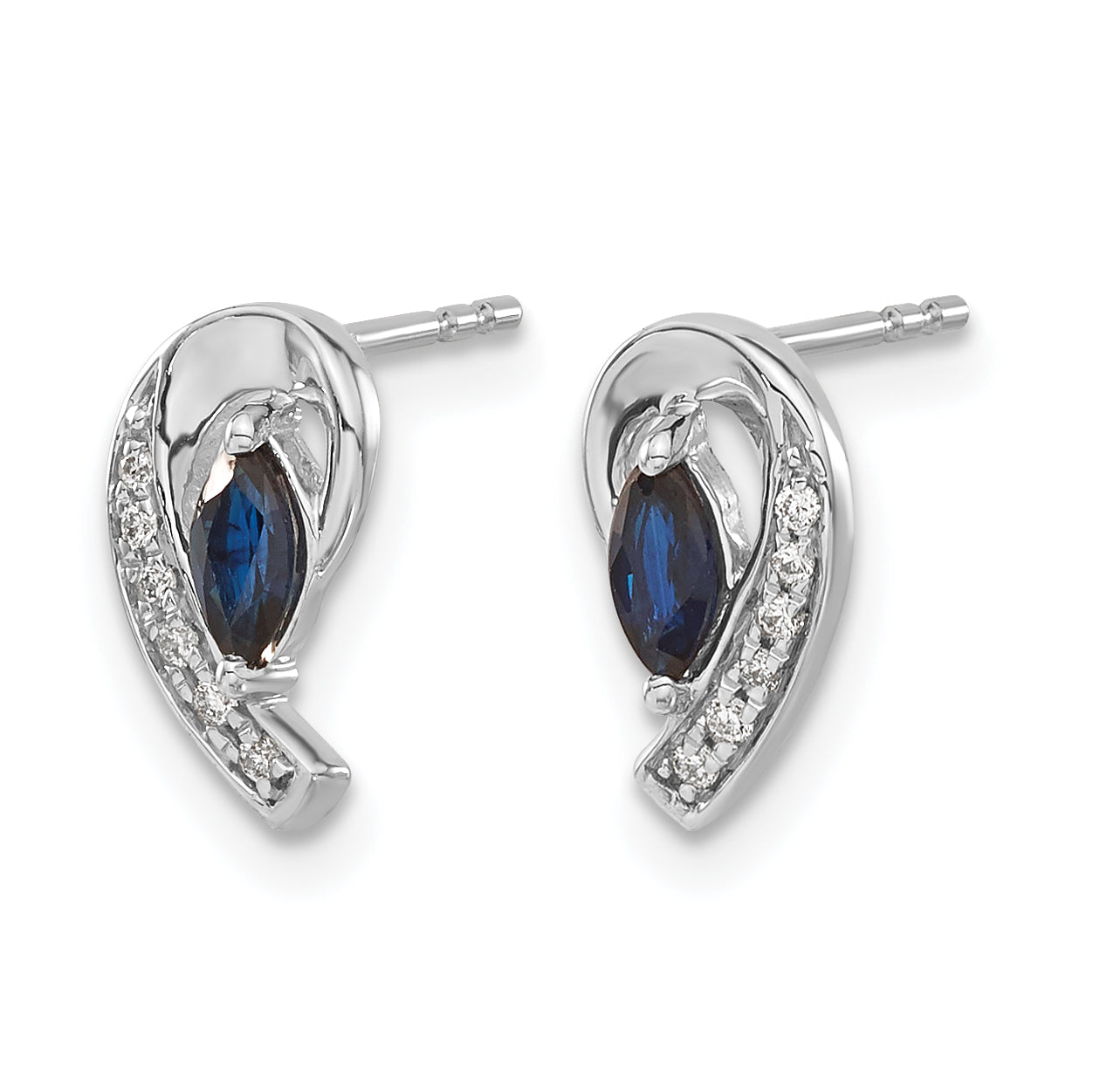10k White Gold Diamond Sapphire Post Earrings Secondary image