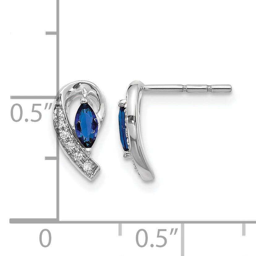 10k White Gold Diamond Sapphire Post Earrings